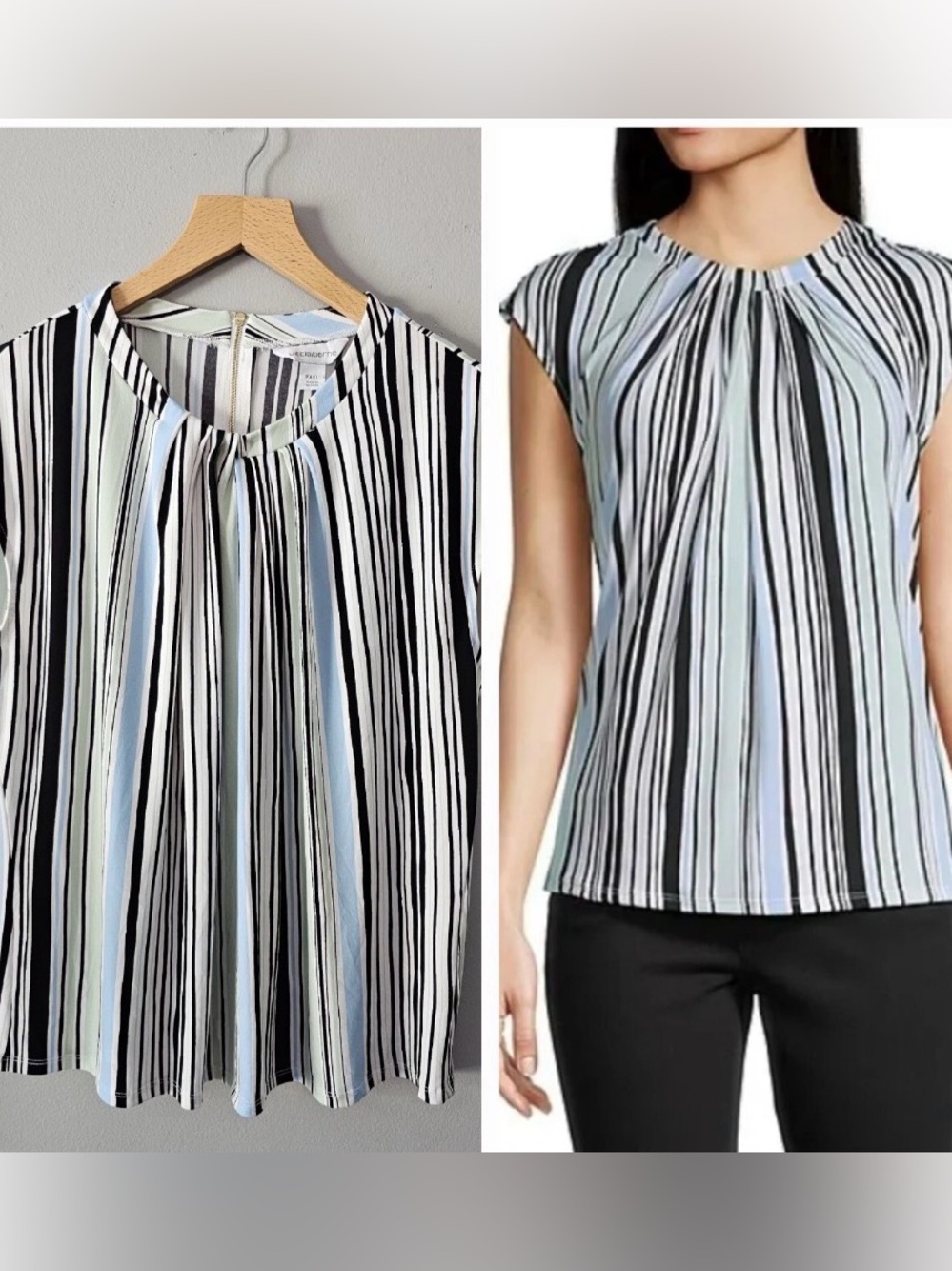 Liz Claiborne Top Womens Size PXXL Crew Neck Cap Sleeve Coastal Striped Blouse